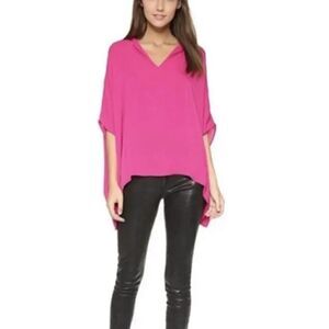 Diane Von Furstenberg Kora Fuchsia V-Neck Blouse Wide Sleeve Women's Size S